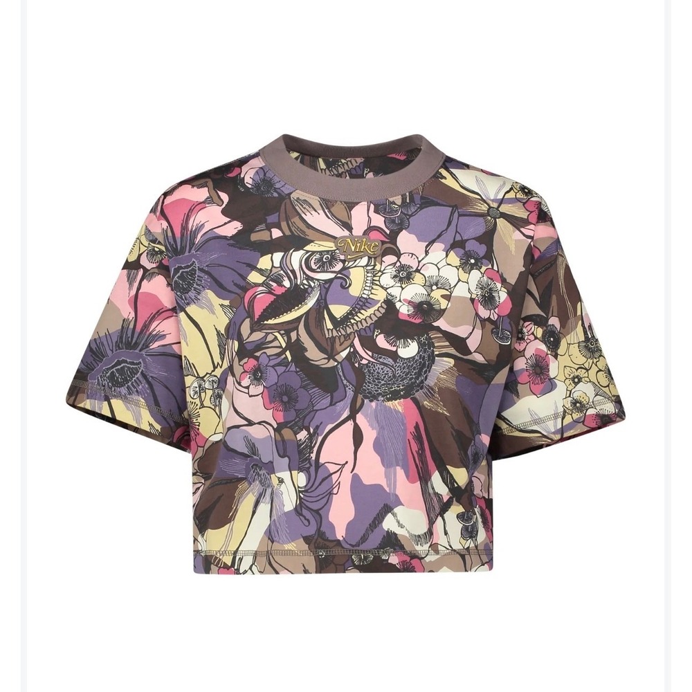 Nike Floral Psychedelic Crop Top Women Size S Multicolor Boxy Cotton Tee